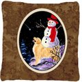 Micasa Golden Retriever with Snowman in red Hat Decorative Fabric Pillow 14 x 14 in. MI951135